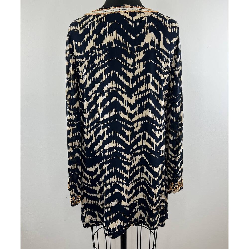 Soft Surroundings Navy Tan Split Embellished V-Ne… - image 7